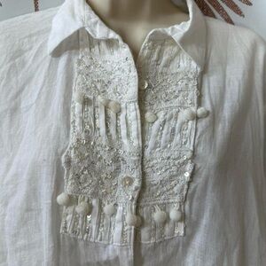 Antica Sartoria White Sequin Embellished Boho Blouse